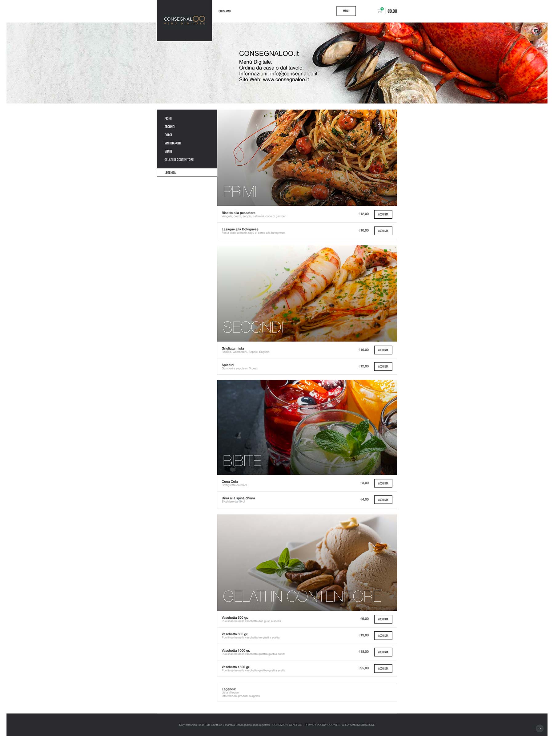 E-commerce menu digitale